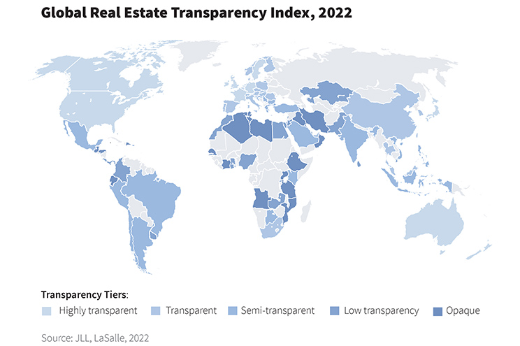 Map graphic showing transparency tiers around the world